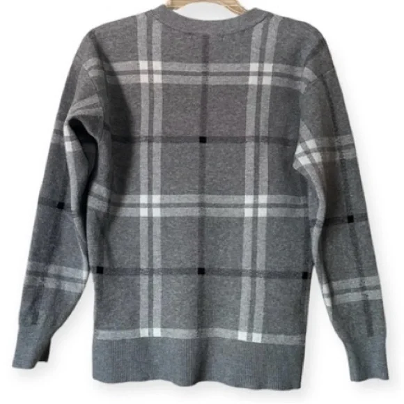TAHARI Gray Windowpane Pattern Crew Neck Knit Sweater- Size Small - Picture 2 of 7